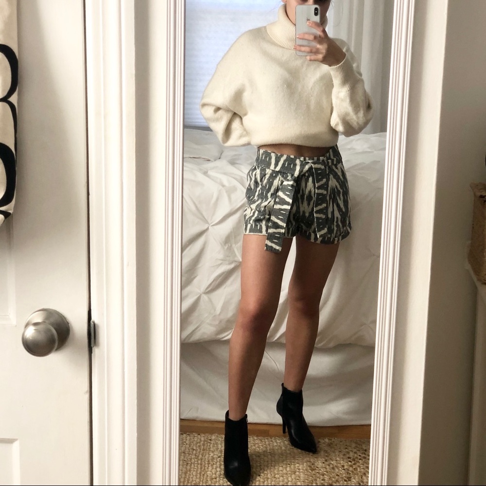 J. Crew Linen Tie Front Short Gray/Cream